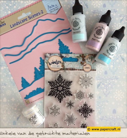 Gebruikte materialen landschap scene kerstkaart