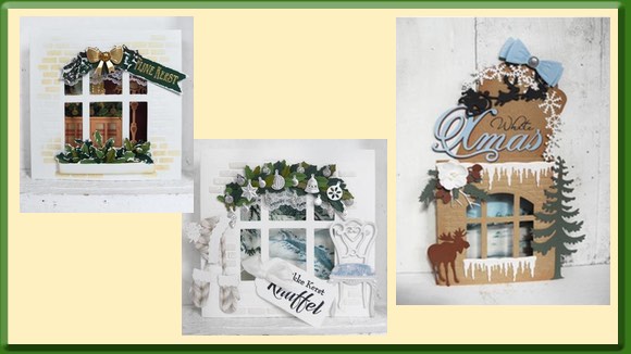 Voorbeeldkaarten Marianne Design met Stansmal Raam en Knipvel Winterlandschappen
