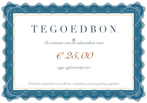 Tegoedbon van € 25,00 als prijs voor het maken van het Adventshuis